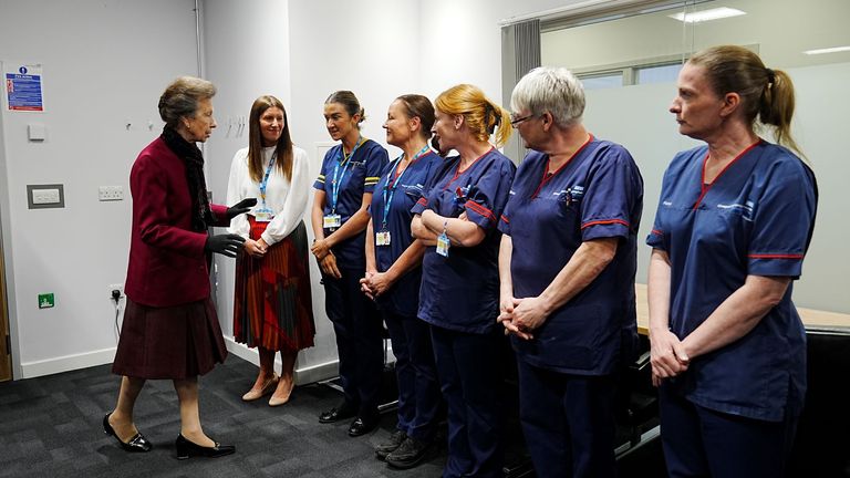 The Princess Royal thanked medical staff from the hospital team. Pic: PA