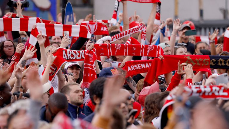 Fans outside the stadium during the Arsenal victory celebrations.
Pic: Reuters