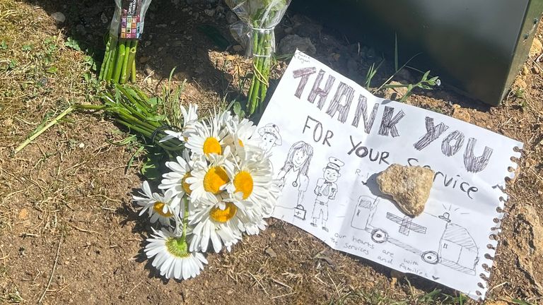 Messages of condolence at Bicester Motion in Oxfordshire after the fire. Pic: PA