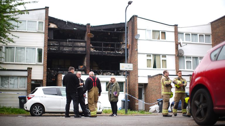 Two terraced houses in Tillett Close, Stonebridge, were involved in the fire. Pic: PA