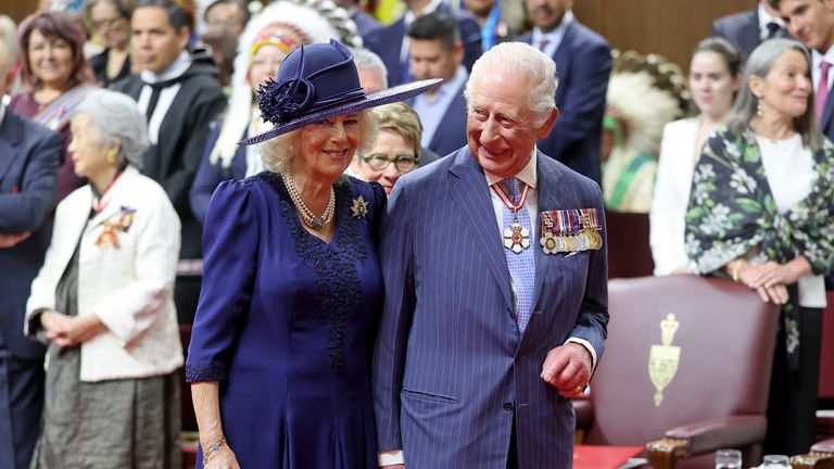King Charles III and Queen Camilla arrive ahead of the opening of parliament. Pic: PA