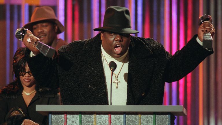 The Notorious BIG (Christopher Wallace) at the Billboard Music Awards in New York on 6 December 1995. Pic: AP/Mark Lennihan


