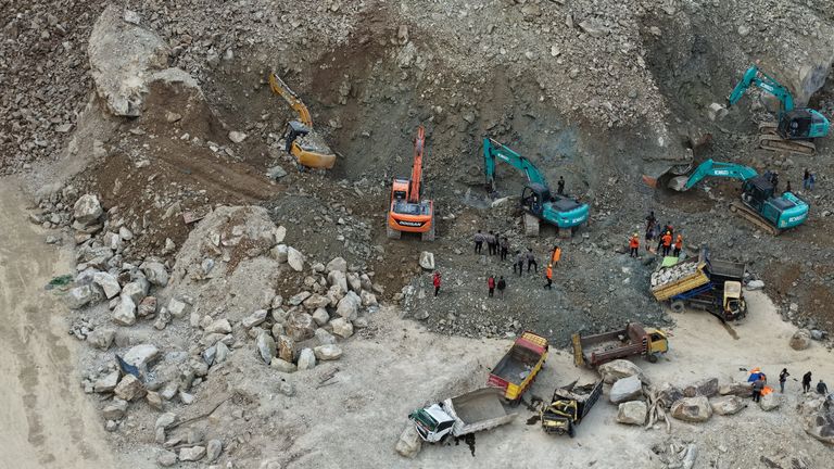 Drone view of rescue work after a rock collapse at a quarry in Cirebon, West Java, Indonesia May 30, 2025. Pic: Andrea Ramadhan/Reuters