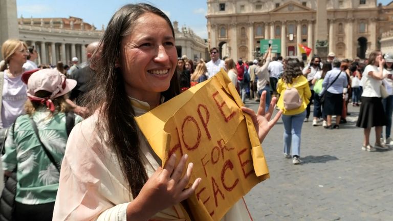 Member of the crowd to watch Pope Leo&#39;s inaugural mass