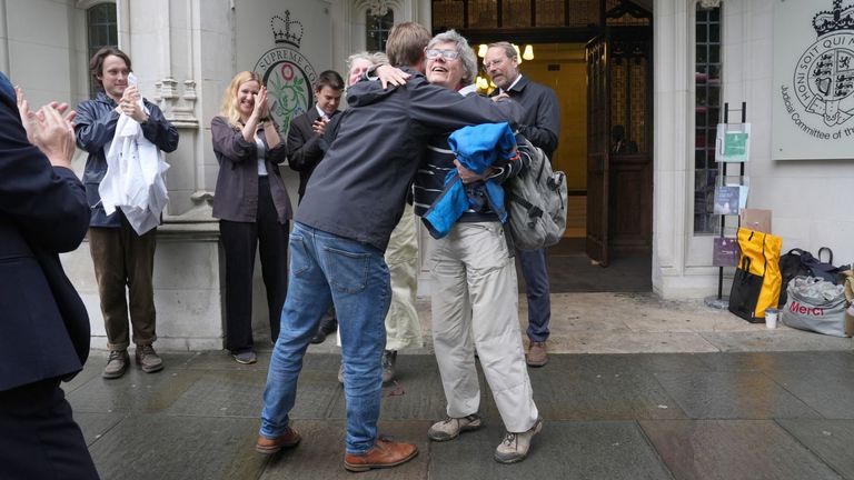 Campaigners celebrate after the court ruling. Pic: PA