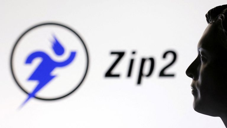 A 3D-printed miniature model of Elon Musk and a ZIP2 logo are seen in this illustration taken January 23, 2025. REUTERS/Dado Ruvic/Illustration
