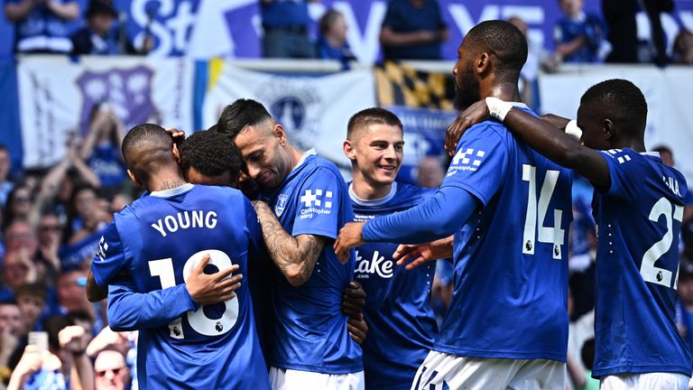 Everton celebrate their second goal against Southampton. Pic: Reuters