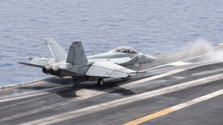 An F/A-18E Super Hornet fighter jet on the deck of the USS Harry S Truman carrier in 2016. File pic: Reuters