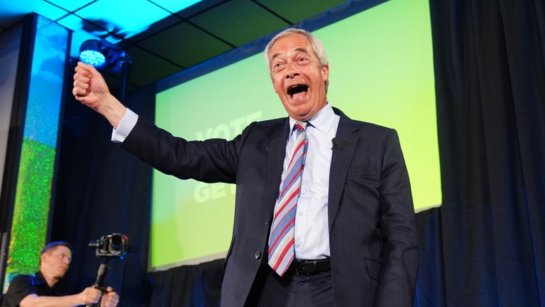 Reform UK leader Nigel Farage during a visit to The Big Club in Newton Aycliffe, County Durham.