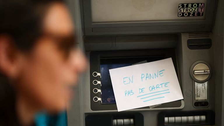 An ATM in Cannes out of action during the power outage. Pic: Reuters