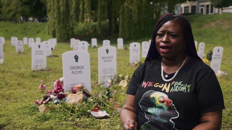 Activist Nikema Levy speaking to Sky News