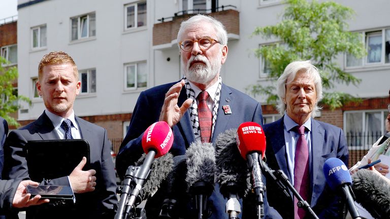 Gerry Adams speaks to media.
Pic: Reuters