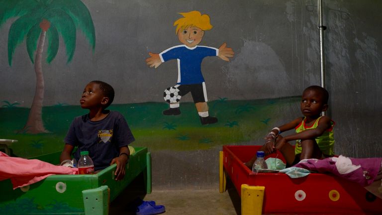 Two boys at the Fontaine Hospital in Haiti.