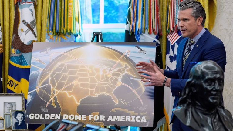 Defence Secretary Pete Hegseth speaks during an event with President Donald Trump in the Oval Office of the White House, Tuesday, May 20, 2025, in Washington. (AP Photo/Alex Brandon)