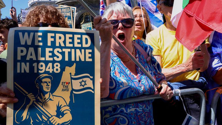 Pro-Israeli counter demonstrators also attended the march. Pic: Reuters