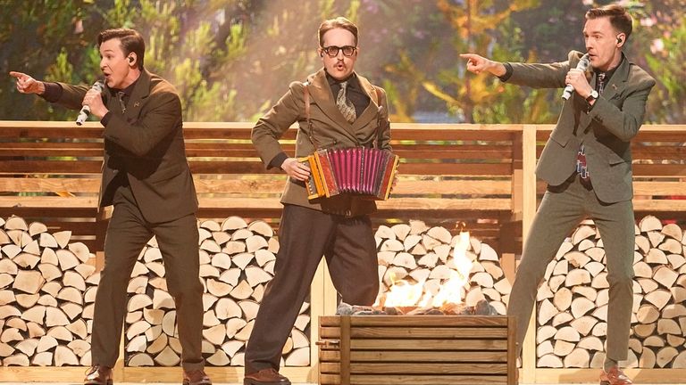 KAJ perform Bara Bada Bastu for Sweden. Pic: AP