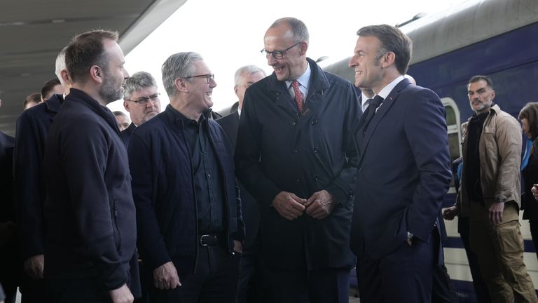 Leaders arrive in Kyiv by train. Pic: PA
