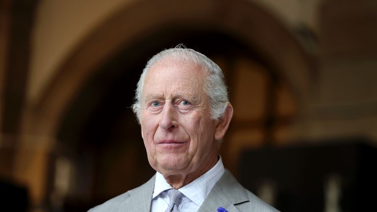 King Charles III during a visit to Cartwright Hall, an art gallery and community cultural space in Bradford, West Yorkshire, where he toured the David Hockney gallery, dedicated to the life and career of the Bradford-born artist. Picture date: Thursday May 15, 2025.