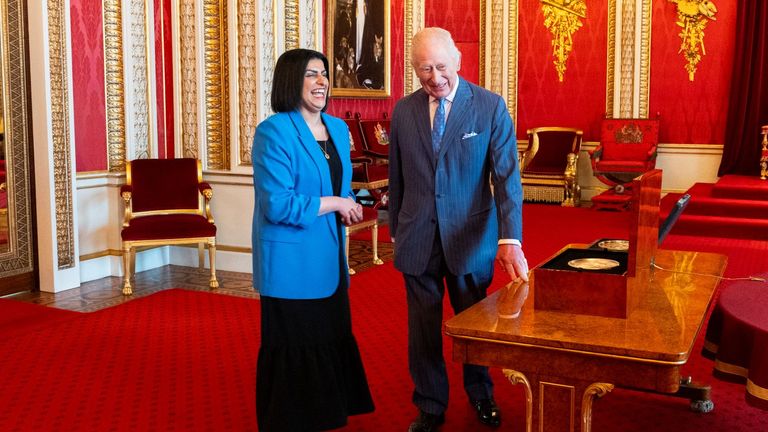 King Charles III shows Lord Chancellor Shabana Mahmood the new seal