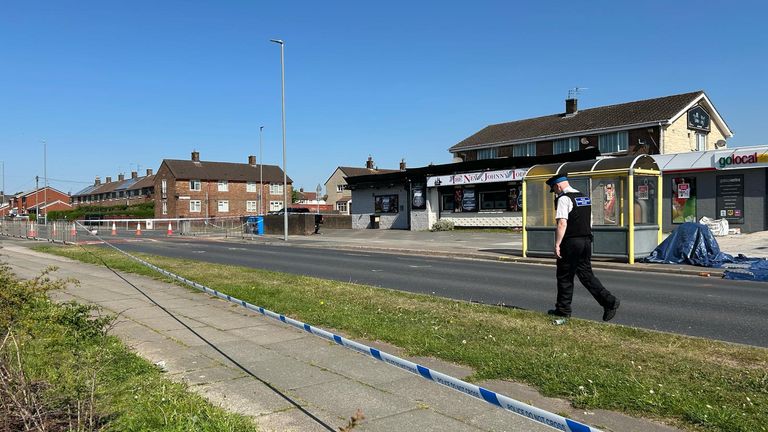 The police cordon in Kirkby, Merseyside