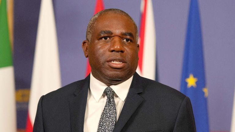 David Lammy speaks to the media as he hosts talks on Ukraine and the future of European security at Lancaster House.
Pic: Reuters