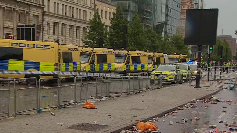 Police vans line the streets in Liverpool
