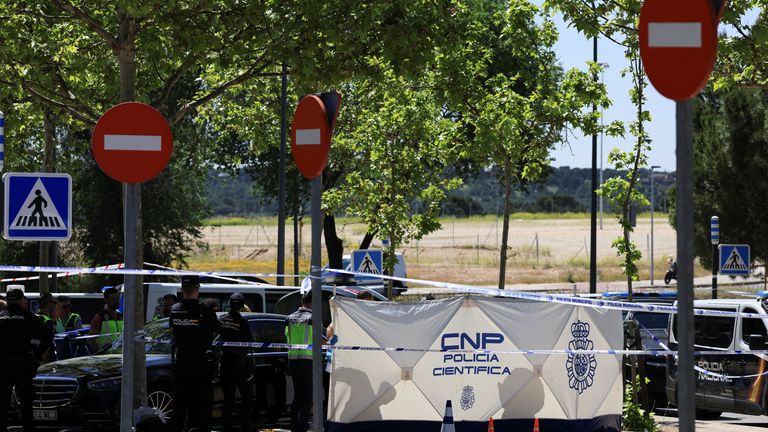 A cordon at the scene in Madrid. Pic: Reuters