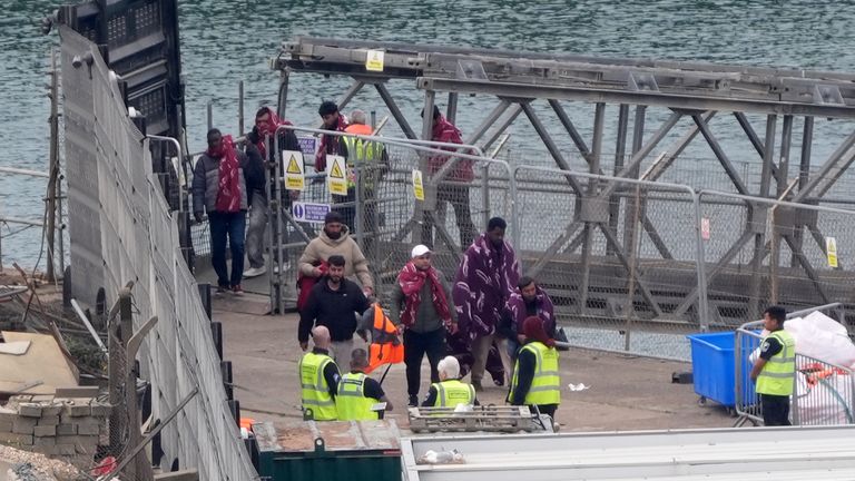 A group of people thought to be migrants are brought in to Dover, Kent, from a Border Force vessel following a small boat incident in the Channel. Picture date: Wednesday May 21, 2025.

MIME type:
image/jpeg
Width:
1664
Height:
1112
Copyright holder:
Gareth Fuller/PA Wire
Copyright notice:
© 2025 PA Media, All Rights Reserved
Picture by: