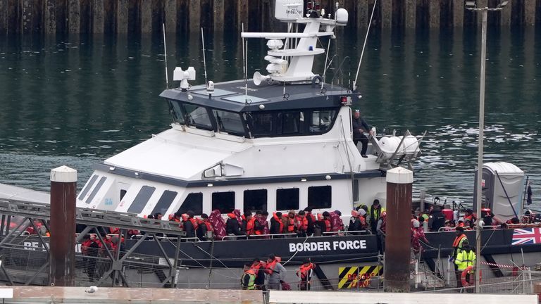 A group of people thought to be migrants are brought in to Dover, Kent, onboard a Border Force vessel following a small boat incident in the Channel. Picture date: Wednesday May 21, 2025.

MIME type:
image/jpeg
Width:
2208
Height:
1472
Copyright holder:
Gareth Fuller/PA Wire
Copyright notice:
© 2025 PA Media, All Rights Reserved
Picture by: