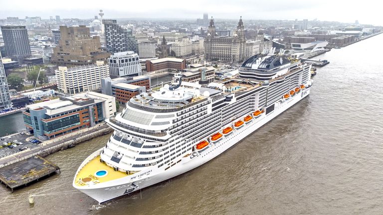 File image of the MSC Virtuosa moored in Liverpool. Pic: PA 