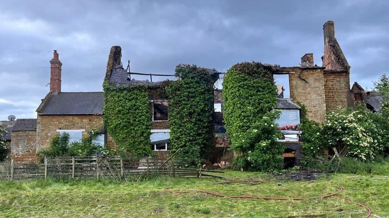 Northamptonshire Fire and Rescue Service posted a picture of the burnt-out building on social media. Pic: X/@northantsfire