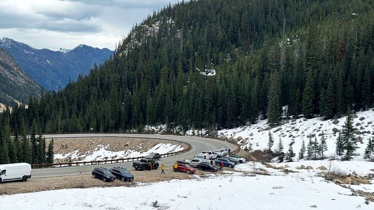 The Okanogan County Search and Rescue team responds to a climbing accident in the North Cascades mountains in Washington on Sunday, May 11, 2025. (Okanogan County Sheriff's Office via AP)