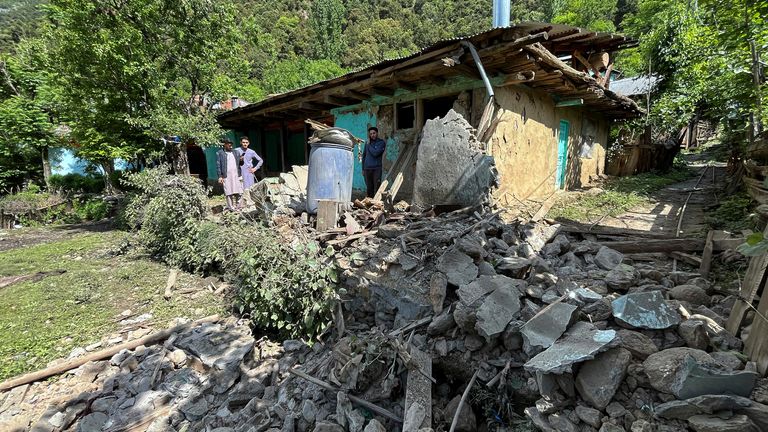 A house damaged in overnight Indian shelling, in Shah Kot, in Neelum Vallery. Pic: AP/M.D. Mughal