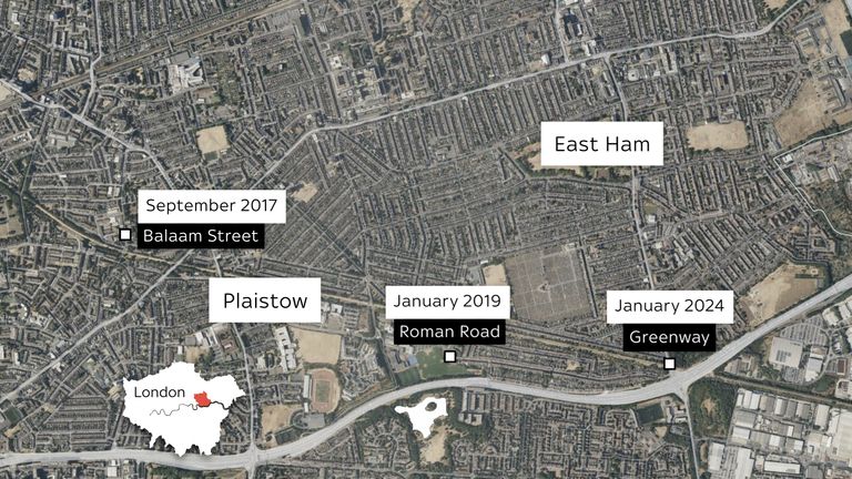 A map of where the abandoned babies were found in east London