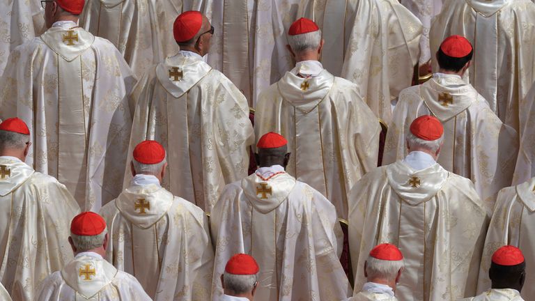 Cardinals attend the inaugural mass. Pic: AP