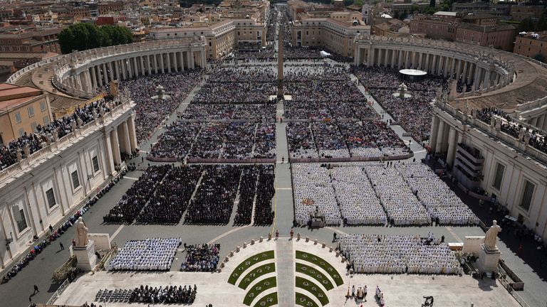 St Peter's Square full of cardinals, guests, and faithful. Pic: AP