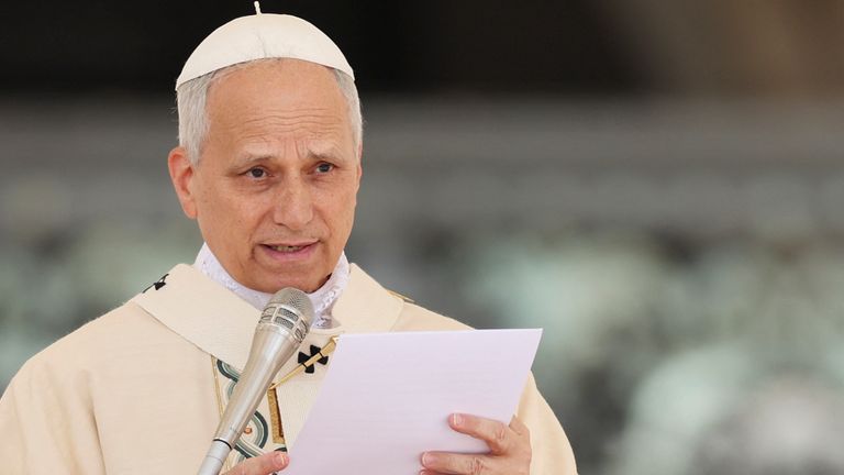 The pope speaks during his inaugural mass. Pic: Reuters