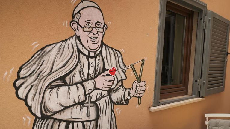 One of Mr Pallotta's artworks of Pope Francis