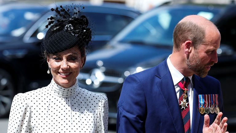 William, Prince of Wales, and Catherine, Princess of Wales arrive at Westminster Abbey to attend the Service of Thanksgiving as part of commemorations for the 80th anniversary of Victory in Europe (VE) Day in London, Britain, May 8, 2025. REUTERS/Phil Noble