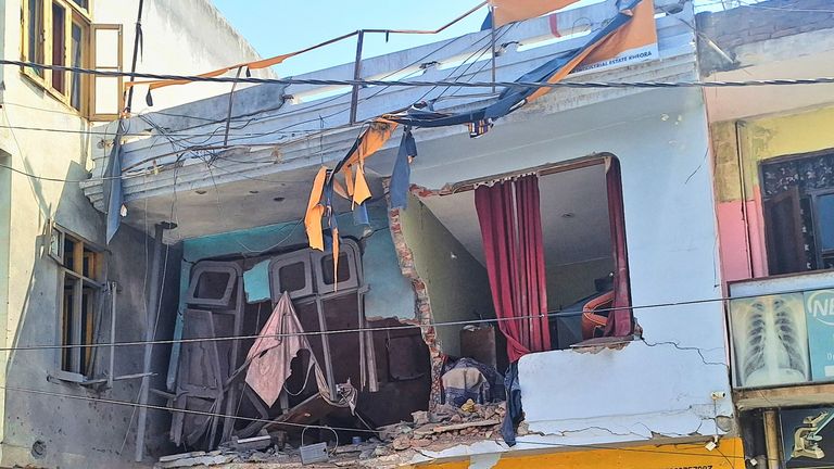 A residence, damaged by a Pakistan shelling, is seen in Rajouri, along the Line of Control, India, Saturday, May 10, 2025. (AP Photo)