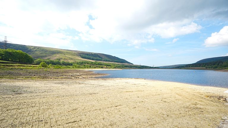 A view of the water levels at Torside Reservoir in Derbyshire..
Pic: PA