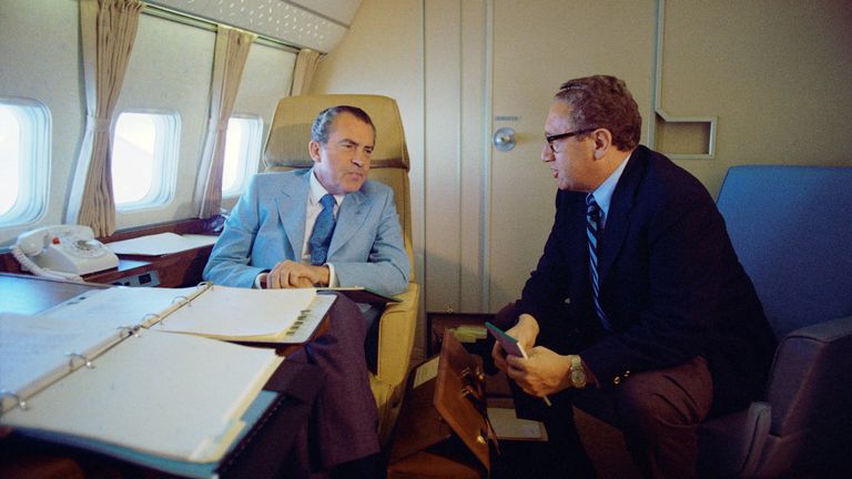 U.S. President Richard Nixon and National Security Adviser Henry Kissinger speak on Air Force One during their voyage to China February 20, 1972. Richard Nixon Presidential Library/Handout via REUTERS THIS IMAGE HAS BEEN SUPPLIED BY A THIRD PARTY