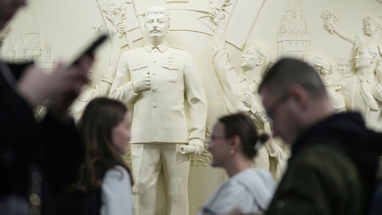 "The Gratitude of the People to Leader-Commander" portraying Soviet leader Joseph Stalin at the Taganskaya subway station in Moscow.
Pic: AP/Pavel Bednyakov