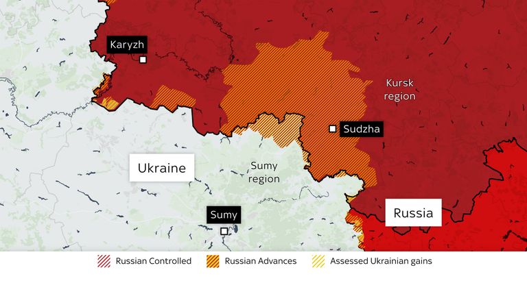 An up-to-date map showing the Russian and Ukrainian territorial gains