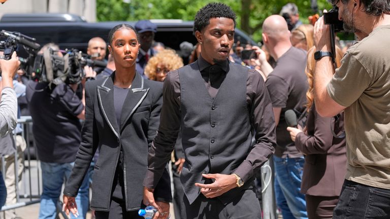 Sean "Diddy" Combs's son King Combs, centre, was among those who attended court. Pic: AP