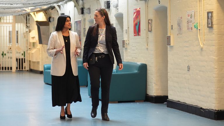 Justice Secretary Shabana Mahmood (left) during a visit to HMP Bedford in Harpur, Bedfordshire, last year. Pic: PA