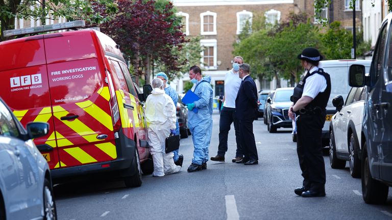 A police officer is seen in Kentish Town, north London. Police are investigating a fire at Sir Keir Starmer's house in north London. Picture date: Monday May 12, 2025.

