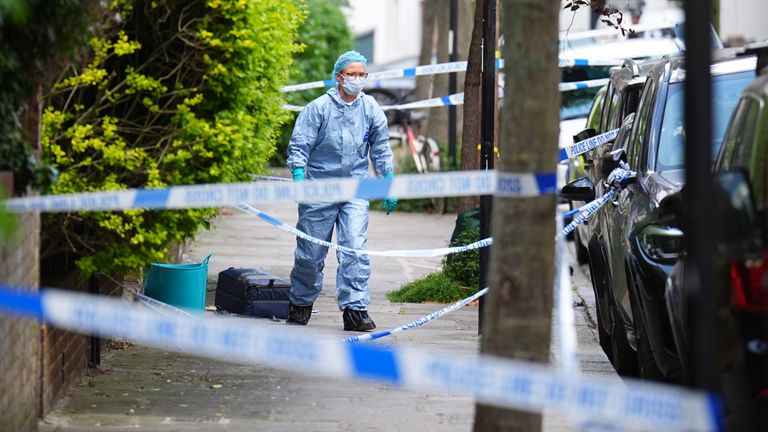 A forensics officer is seen in Kentish Town, north London. Police are investigating a fire at Sir Keir Starmer's house in north London. Picture date: Monday May 12, 2025.

