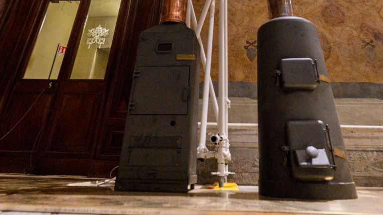 The temporary stove where cardinals will burn their ballots. Pic: AP