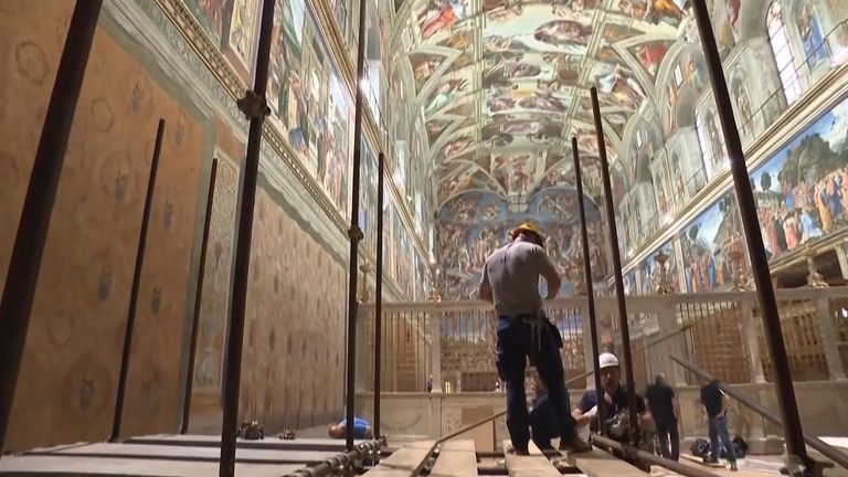 Preparations inside the Sistine Chapel